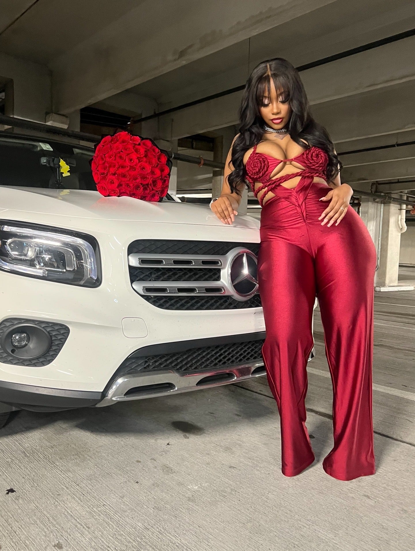 Red sculpted jumpsuit